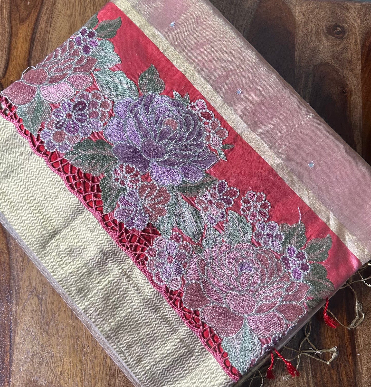 Kanchi Cutwork Embroidery Saree with Allover mirror work