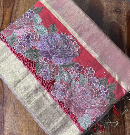 Kanchi Cutwork Embroidery Saree with Allover mirror work