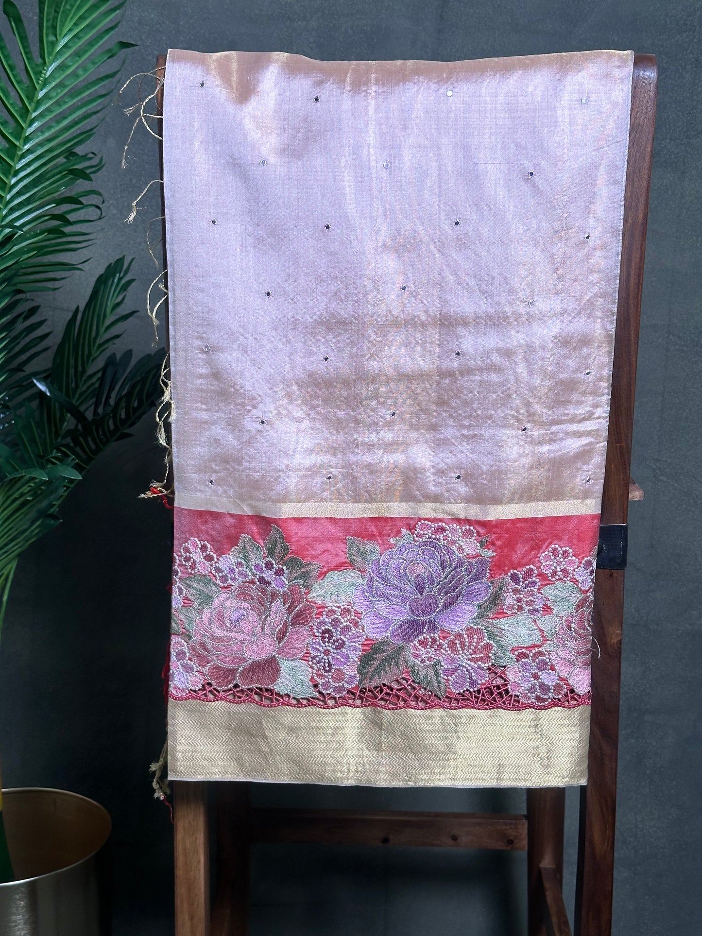 Kanchi Cutwork Embroidery Saree with Allover mirror work