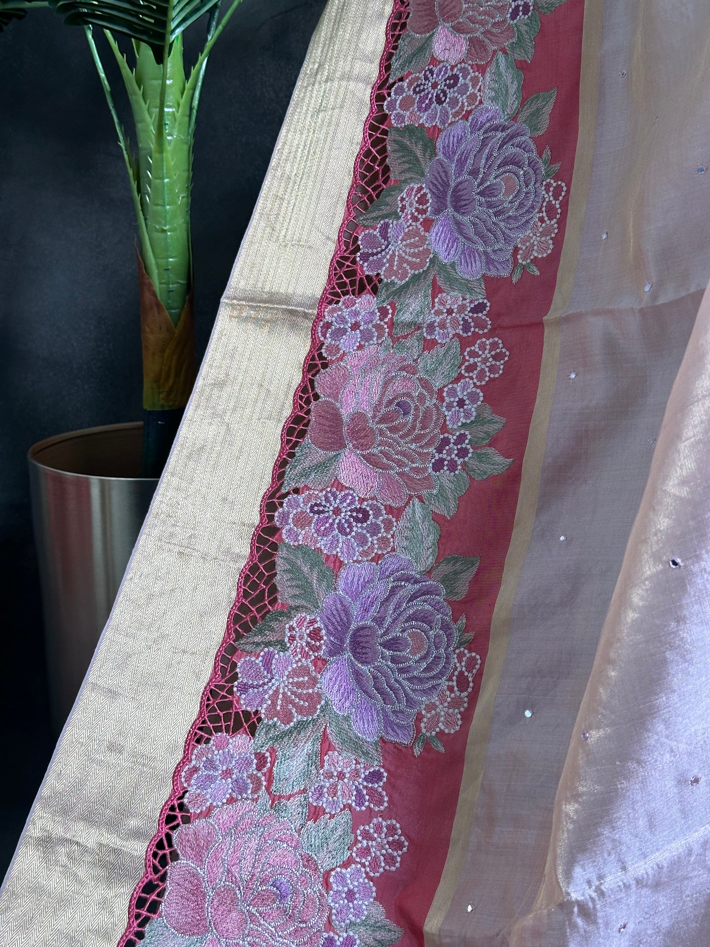 Kanchi Cutwork Embroidery Saree with Allover mirror work