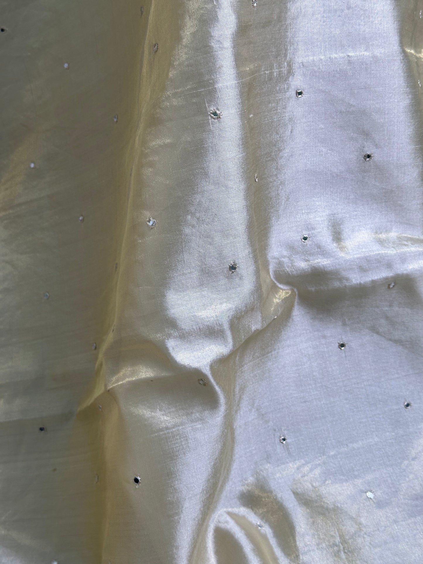 Half White Kanchi Cutwork Embroidery Saree with Allover mirror work