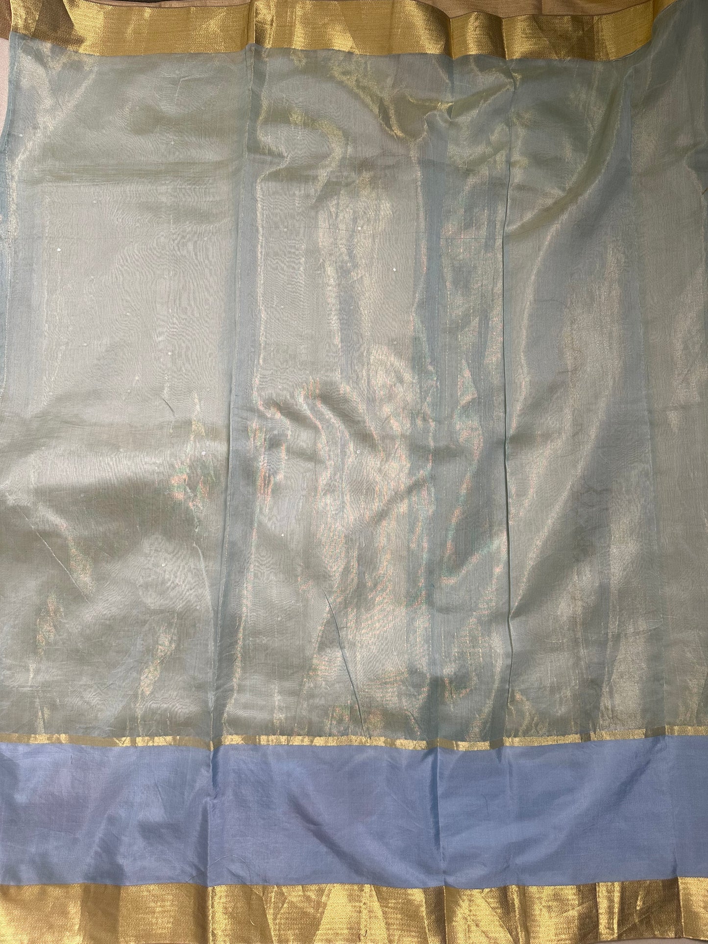 Half White Kanchi Cutwork Embroidery Saree with Allover mirror work