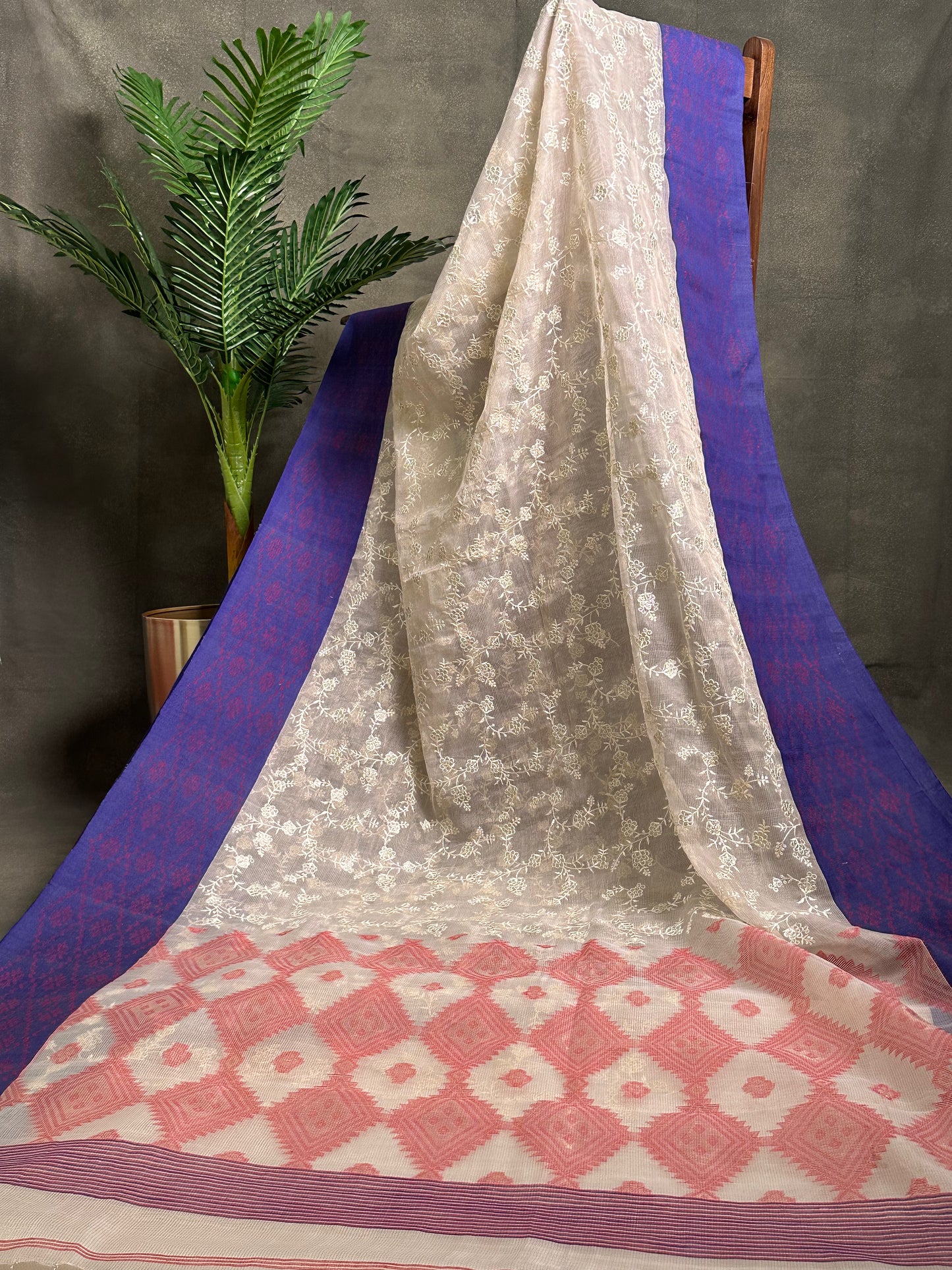 Tissue Self Embroidery Saree