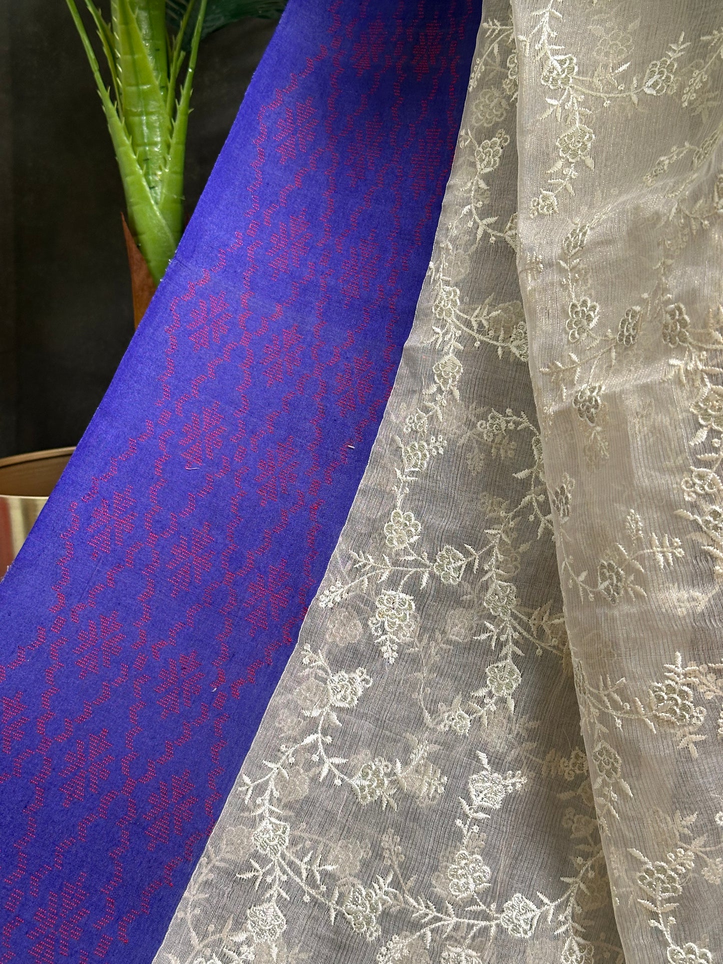 Tissue Self Embroidery Saree