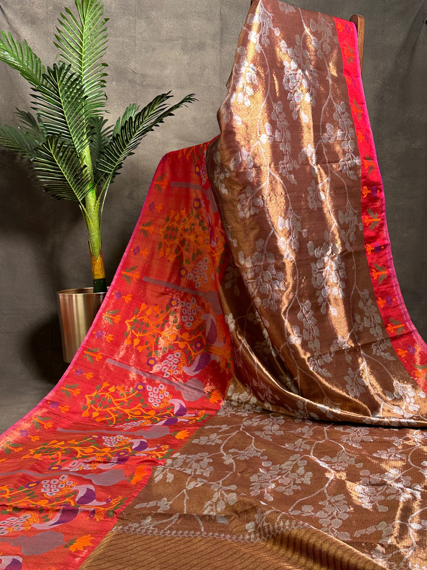Pure Zari Kota Double Tissue Copper Saree (Pre-Order)