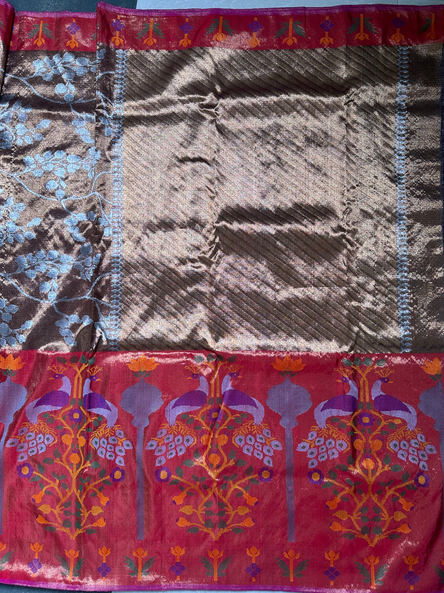 Pure Zari Kota Double Tissue Copper Saree (Pre-Order)