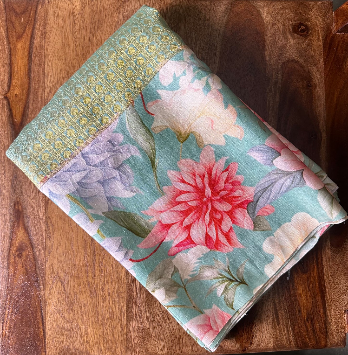 Sea Green Digital Print Pure Kanchi Silk Saree