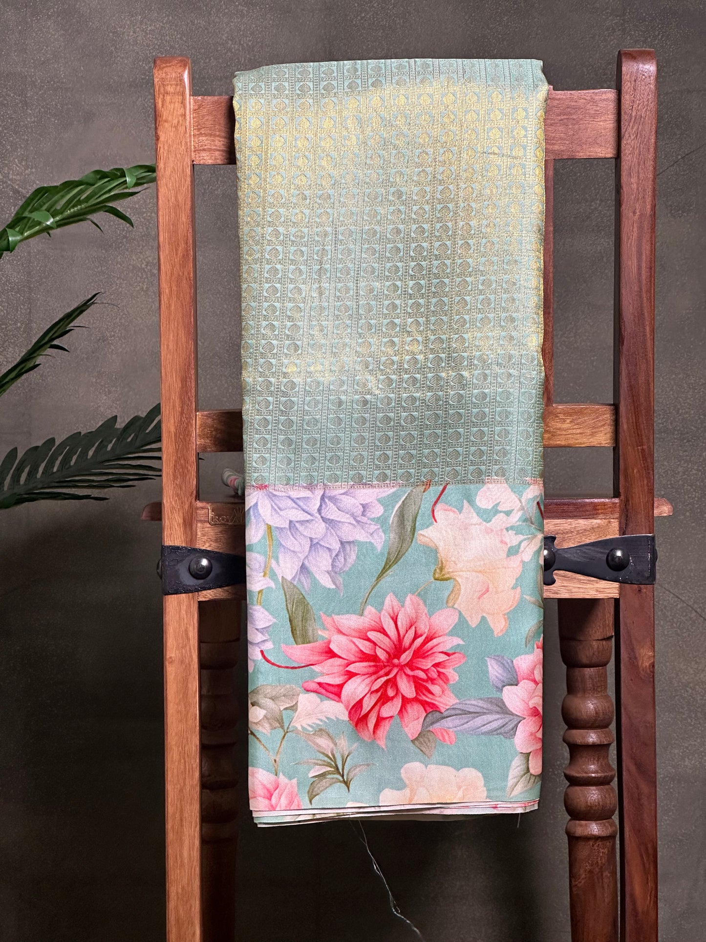 Sea Green Digital Print Pure Kanchi Silk Saree