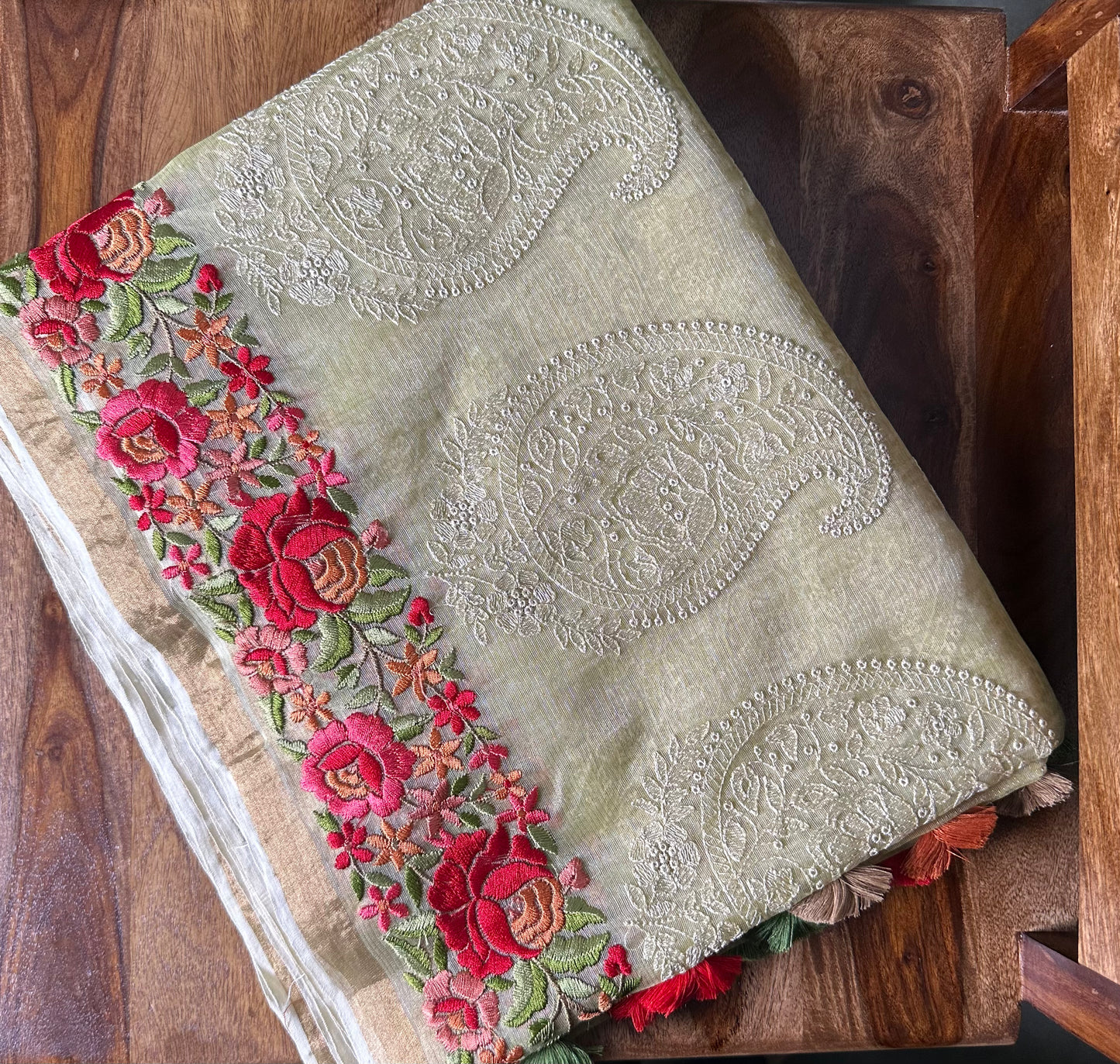 Light Lemon Yellow Tissue Embroidery Saree