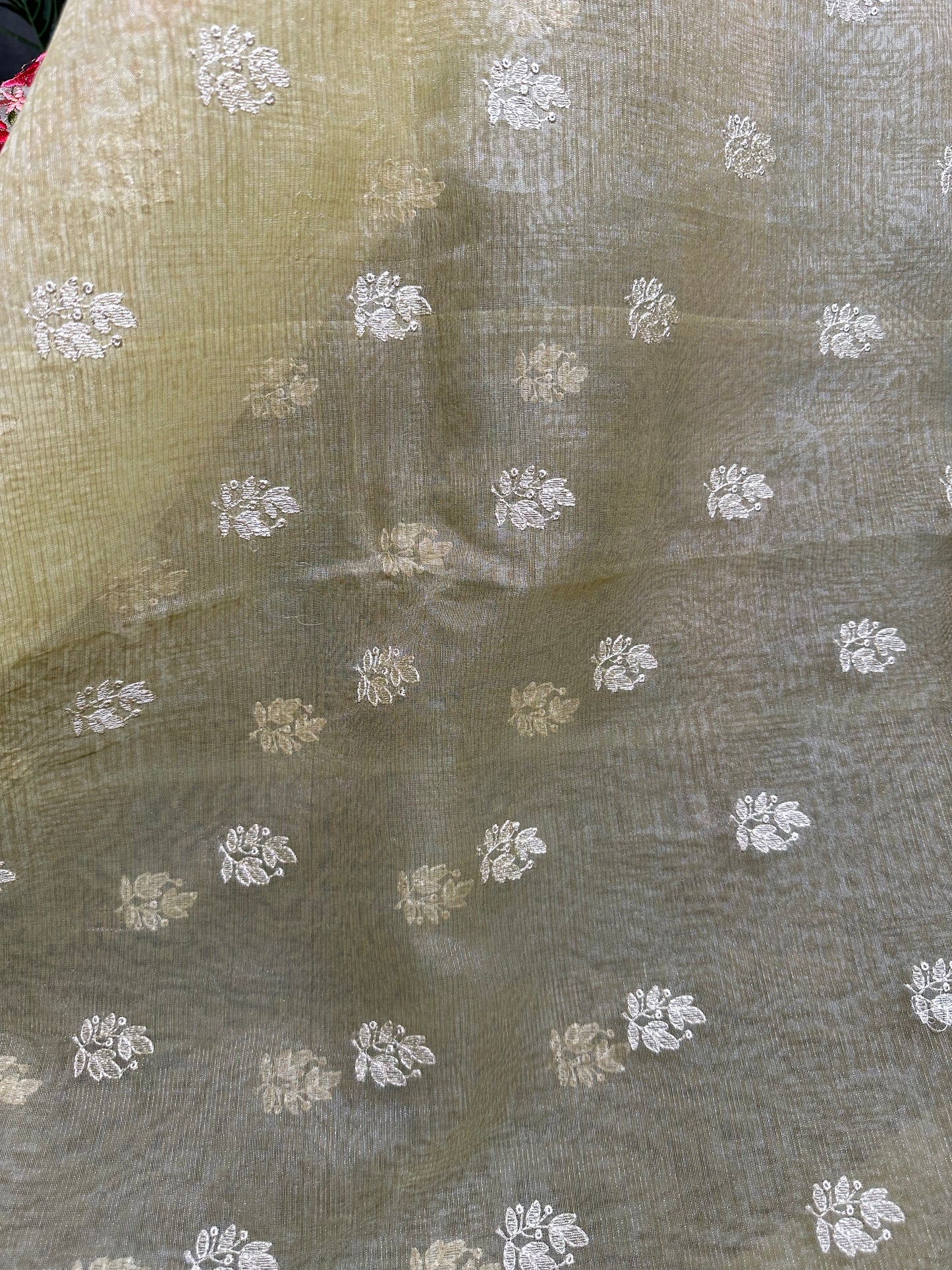 Light Lemon Yellow Tissue Embroidery Saree