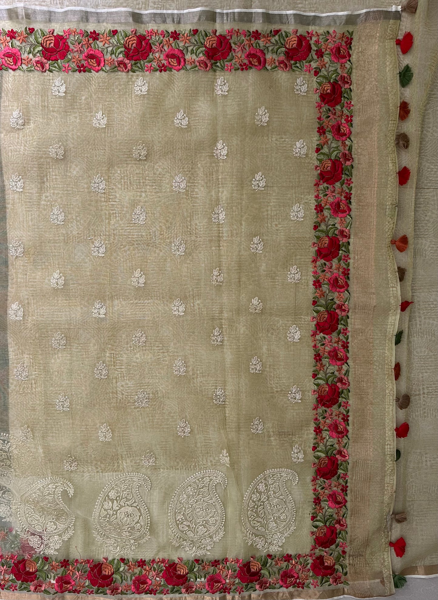 Light Lemon Yellow Tissue Embroidery Saree