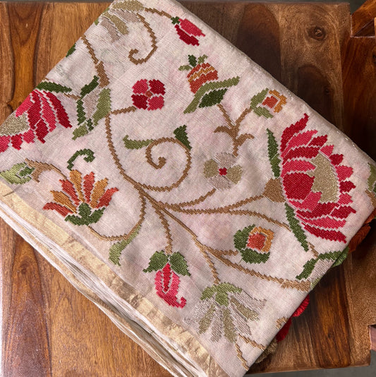 White Tissue Floral Skirt Border Embroidery Saree