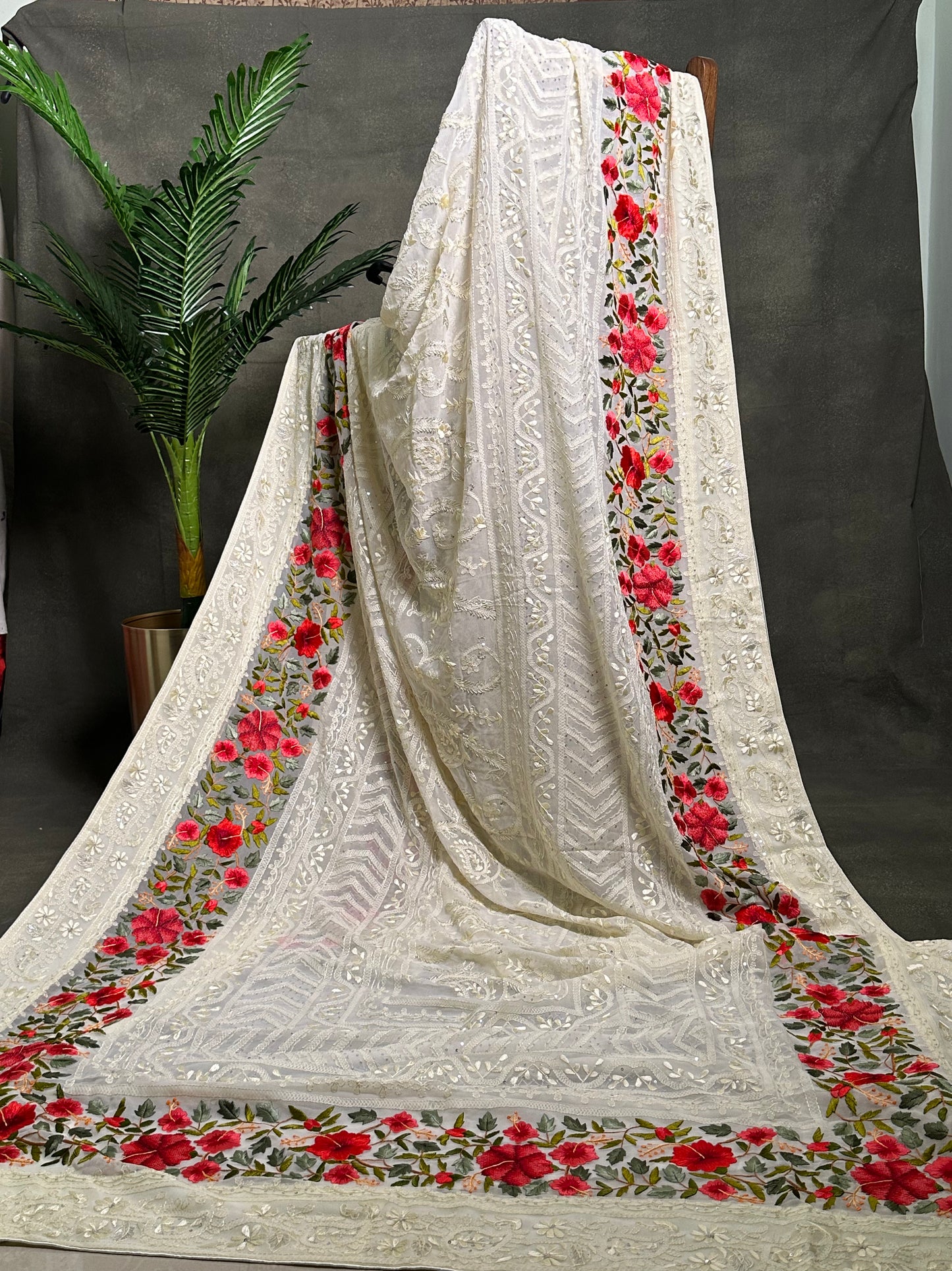 Parsigara Chikenkari Hand Embroidery Saree (Pre-Order)