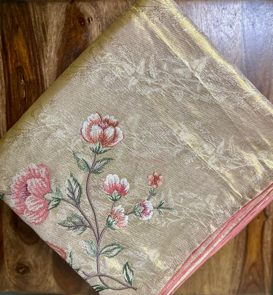 Pure Kanjeevaram Tissue Embroidery Saree