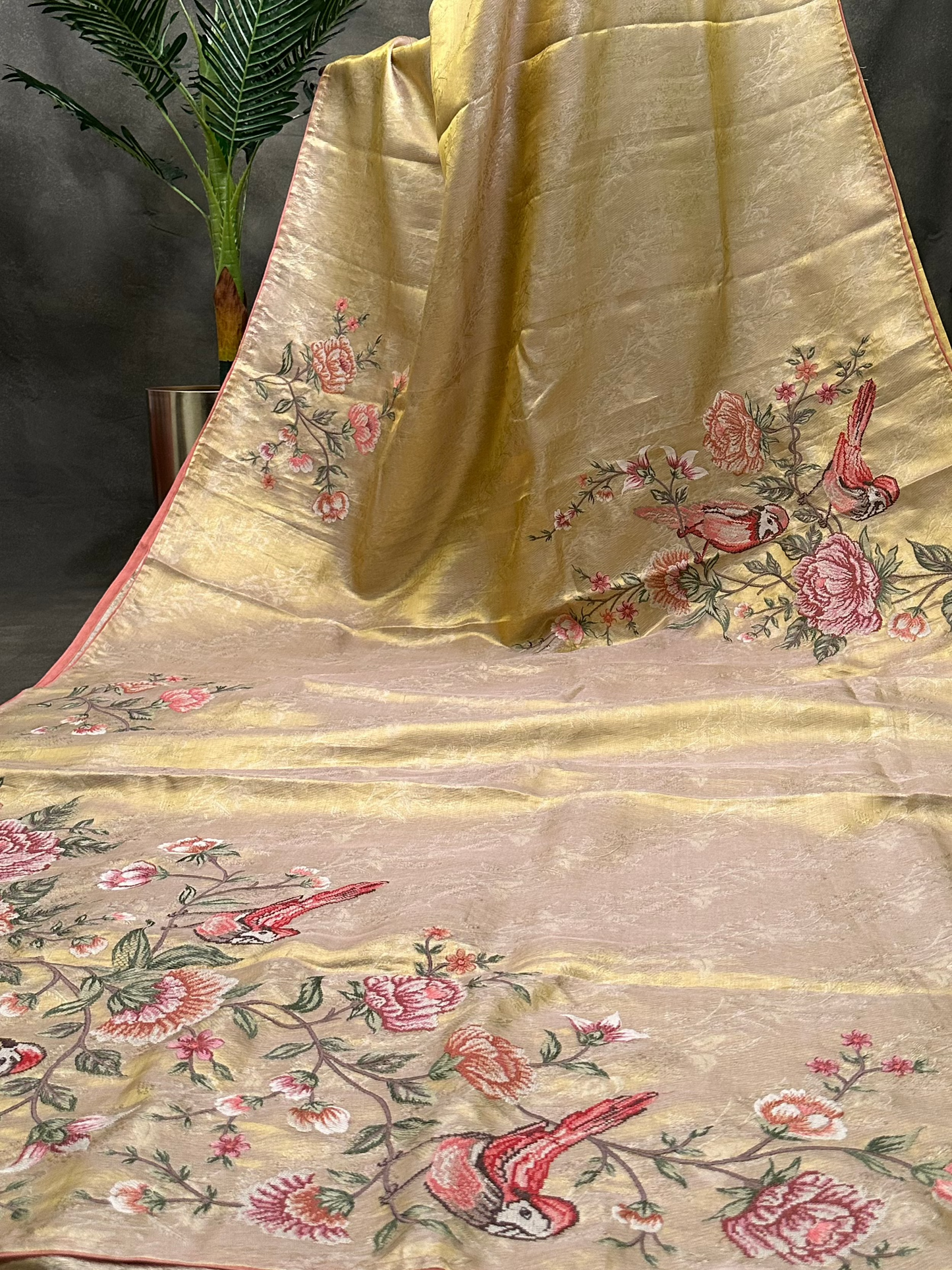 Pure Kanjeevaram Tissue Embroidery Saree