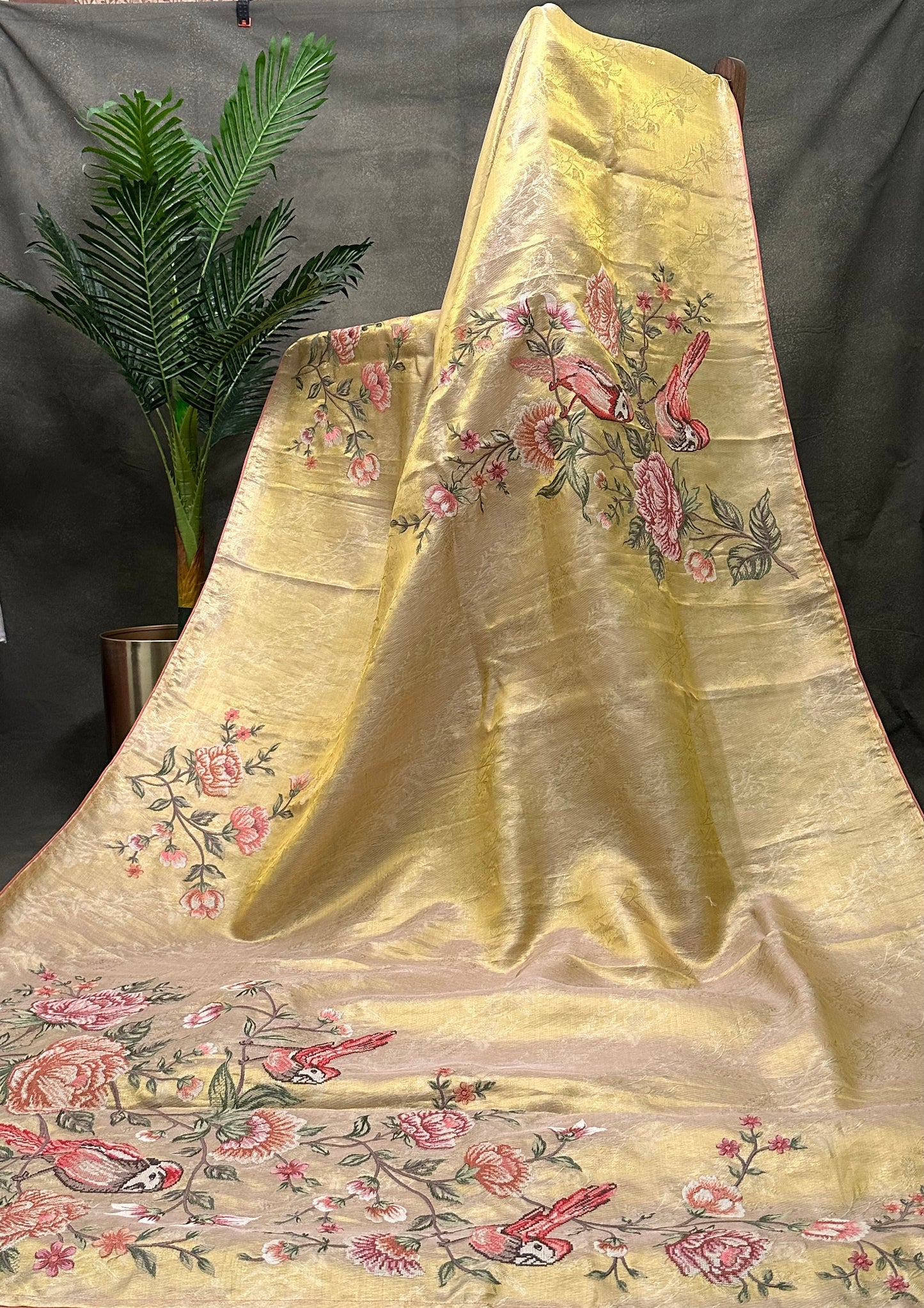 Pure Kanjeevaram Tissue Embroidery Saree