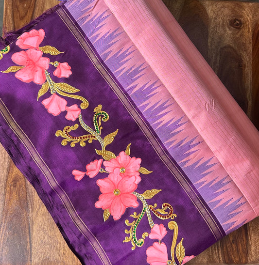 Tanjoor Hand Painted Pure Kanjeevaram Saree
