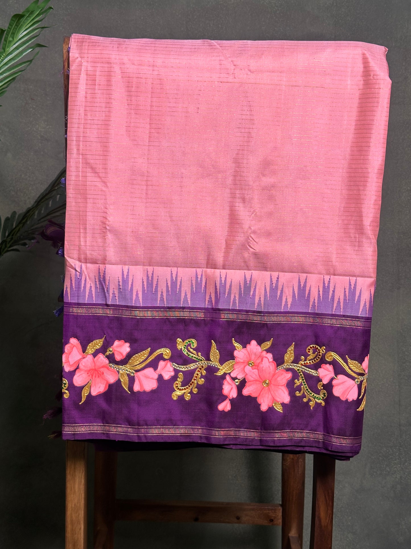 Tanjoor Hand Painted Pure Kanjeevaram Saree