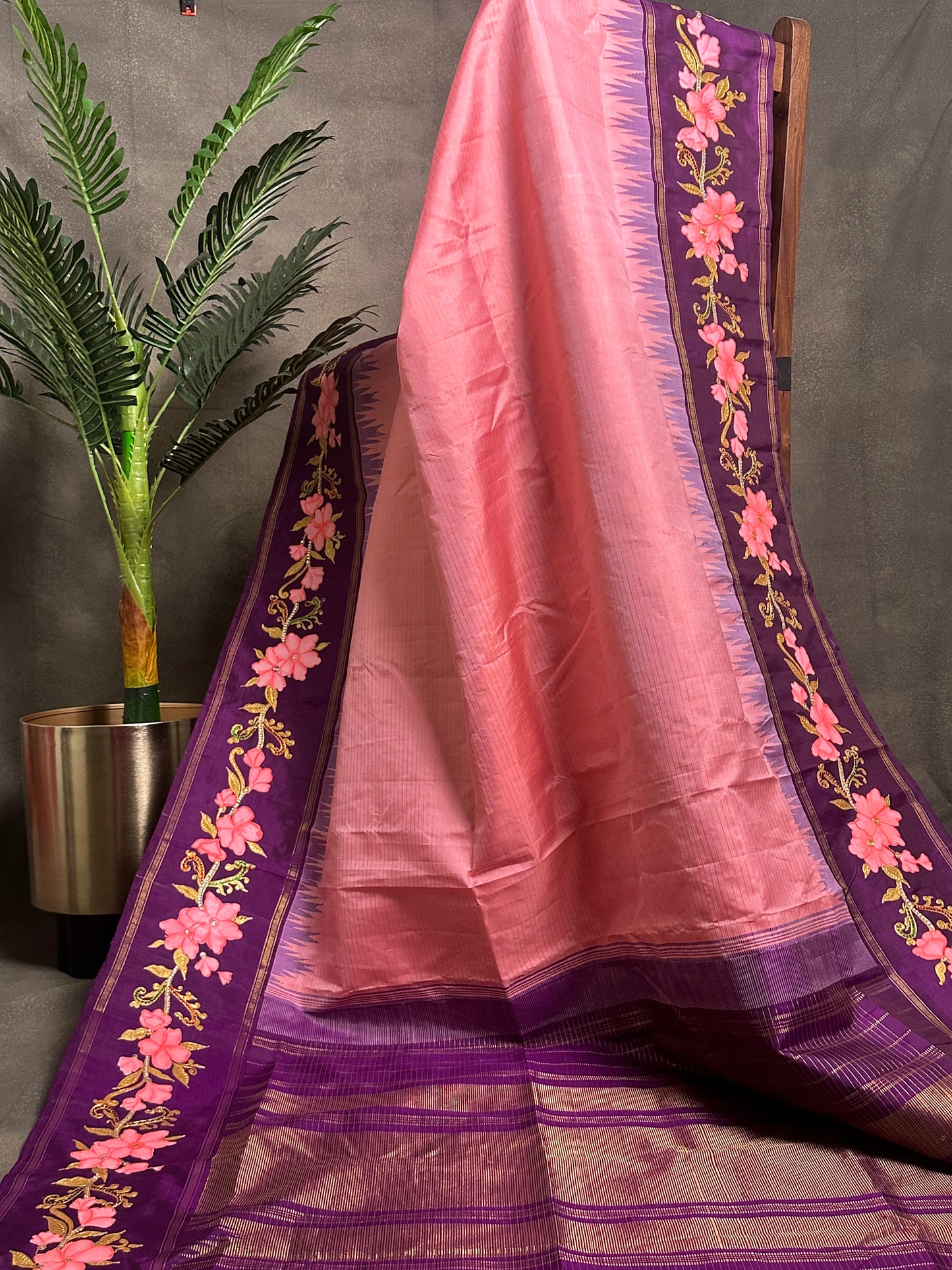 Tanjoor Hand Painted Pure Kanjeevaram Saree